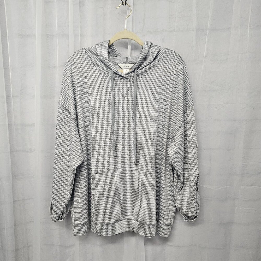 CJ Banks Gray Houndstooth Hoodie Casual Preppy Roll Tab 3X